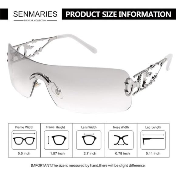 Y2K Rimless Sunglasses Flame Rectangle Vintage Retro Eyewear Unisex UV400 Fashio - Picture 4 of 7